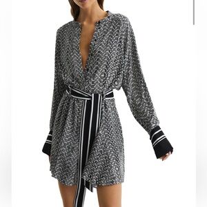 Reiss Laria Striped Cuff Printed Dress